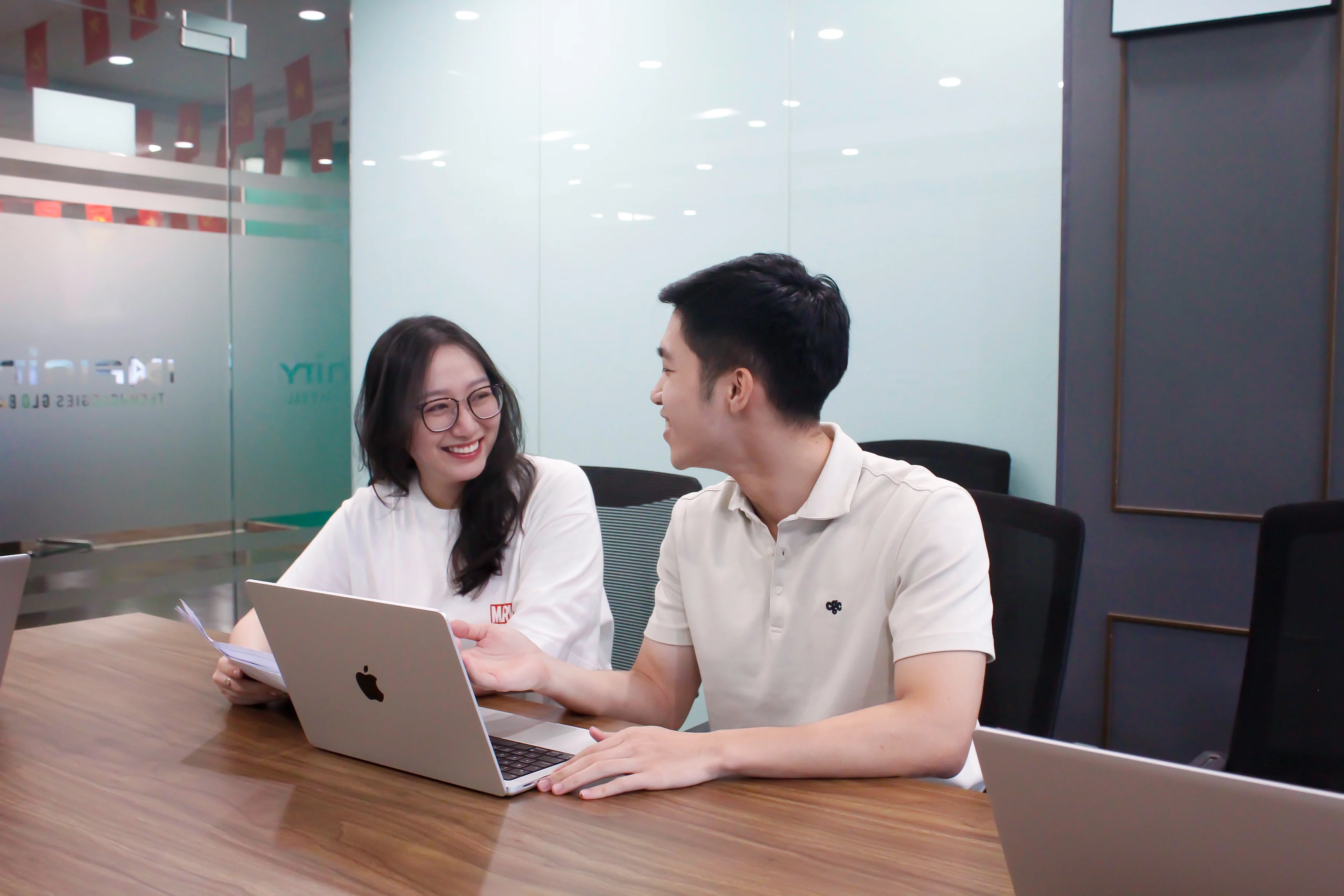 Team meeting at conference table